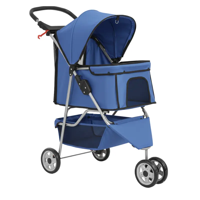 Hund- und Katzenkinderwagen mit Netzpaneelen, Aufbewahrungsbox und Getränkehalter
