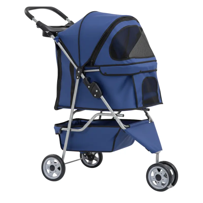 Hund- und Katzenkinderwagen mit Netzpaneelen, Aufbewahrungsbox und Getränkehalter