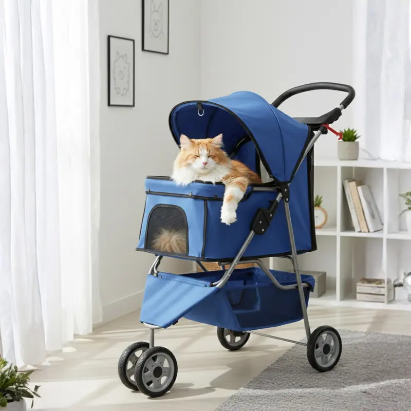 Hund- und Katzenkinderwagen mit Netzpaneelen, Aufbewahrungsbox und Getränkehalter