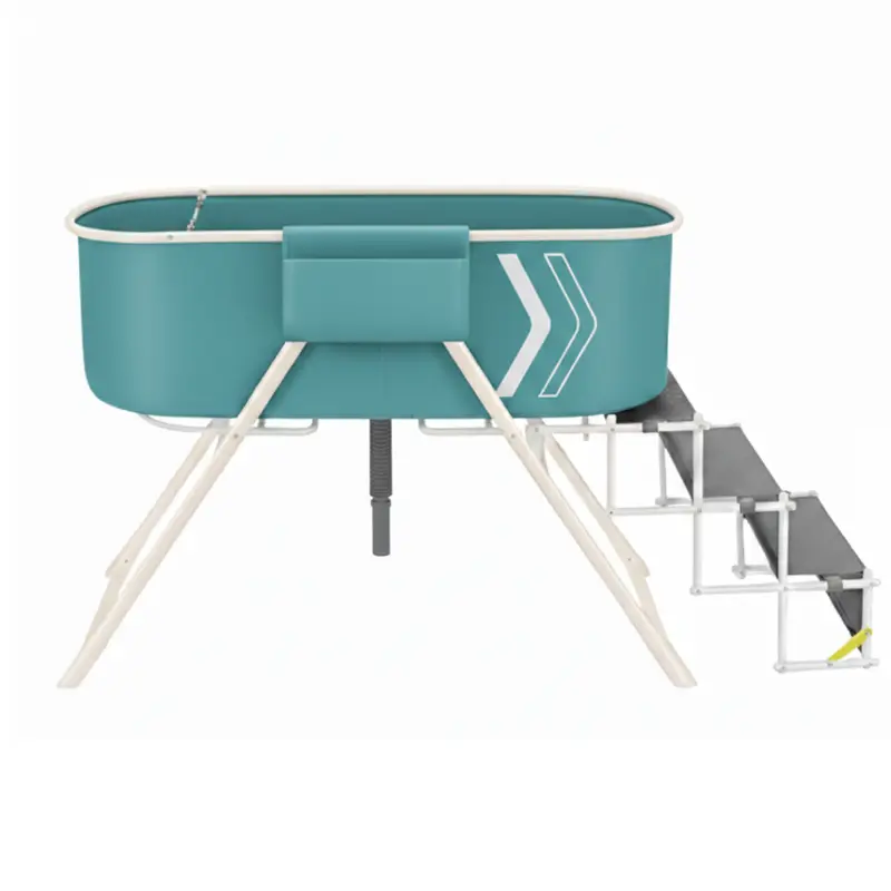 Hundebadewanne mit erhöhtem Becken, klappbaren Treppen und Ablaufschlauch 2