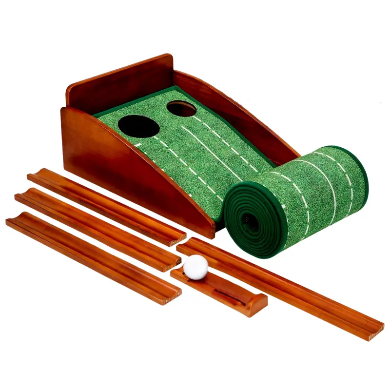 Indoor-Golf-Putt-Matte mit Holzrahmen und automatischem Ballrücklauf