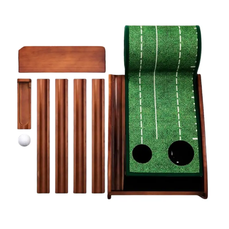 Indoor-Golf-Putt-Matte mit Holzrahmen und automatischem Ballrücklauf 2