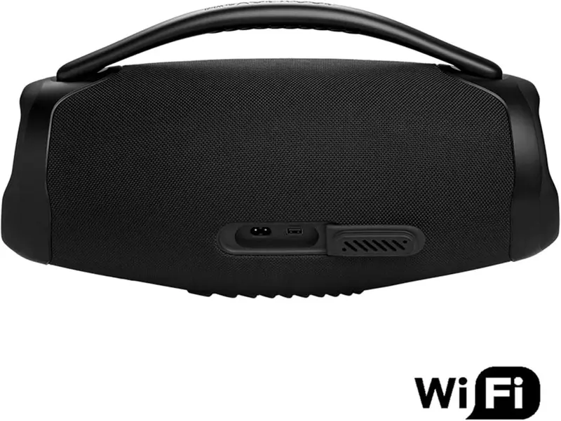 JBL Boombox 3 Wifi – Kabelloser Lautsprecher mit Bluetooth und WLAN – Kompatibel mit der JBL One App – Bis zu 24 Stunden Wiedergabezeit – Wasserdicht und staubgeschützt (IP67) – Integrierte Powerbank – Schwarz