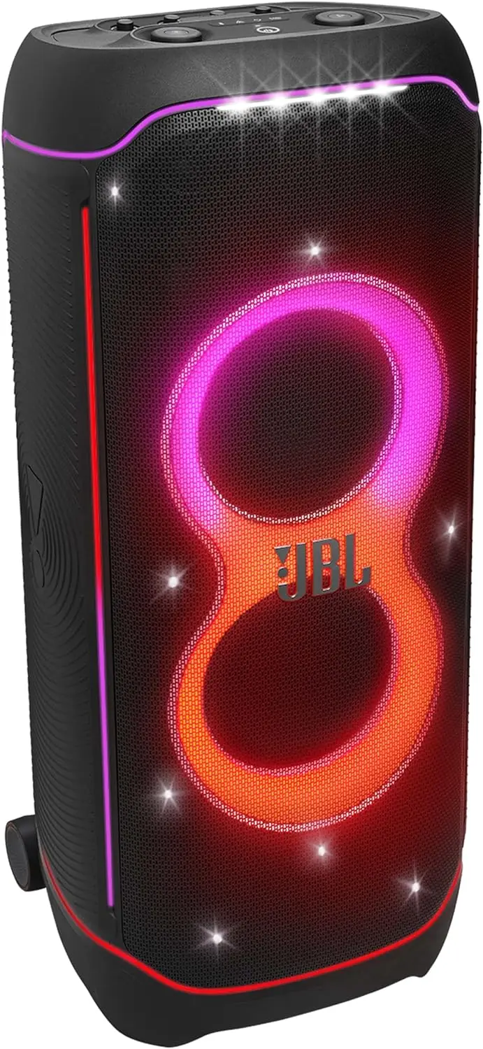 JBL Partybox Stage 120 in Schwarz – Tragbare Bluetooth-Lautsprecher-Box mit JBL Pro Sound, Lichtshow, KI-Sound-Boost und Teleskopgriff – 12 Stunden Akkulaufzeit
