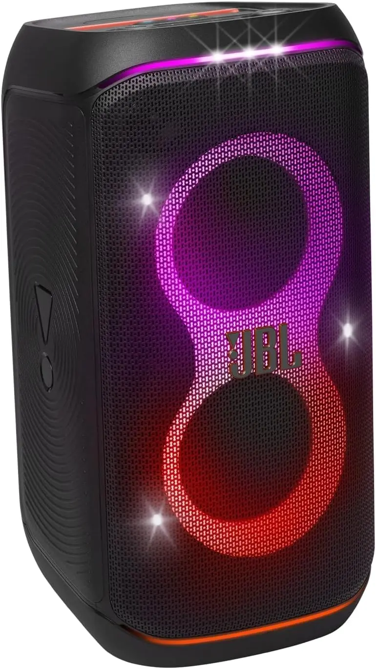 JBL Partybox Stage 120 in Schwarz – Tragbare Bluetooth-Lautsprecher-Box mit JBL Pro Sound, Lichtshow, KI-Sound-Boost und Teleskopgriff – 12 Stunden Akkulaufzeit