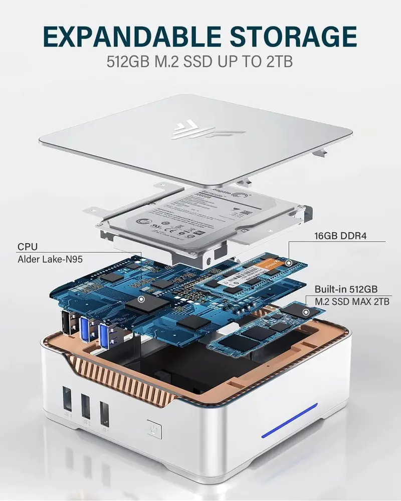 KAMRUI GK3Plus Mini-PC, 16 GB RAM, 512 GB M.2 SSD Mini-Computer