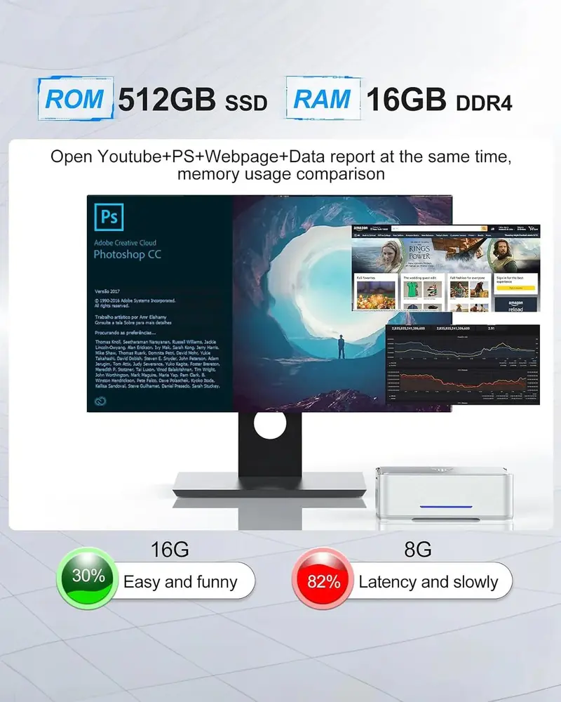 KAMRUI GK3Plus Mini-PC, 16 GB RAM, 512 GB M.2 SSD Mini-Computer