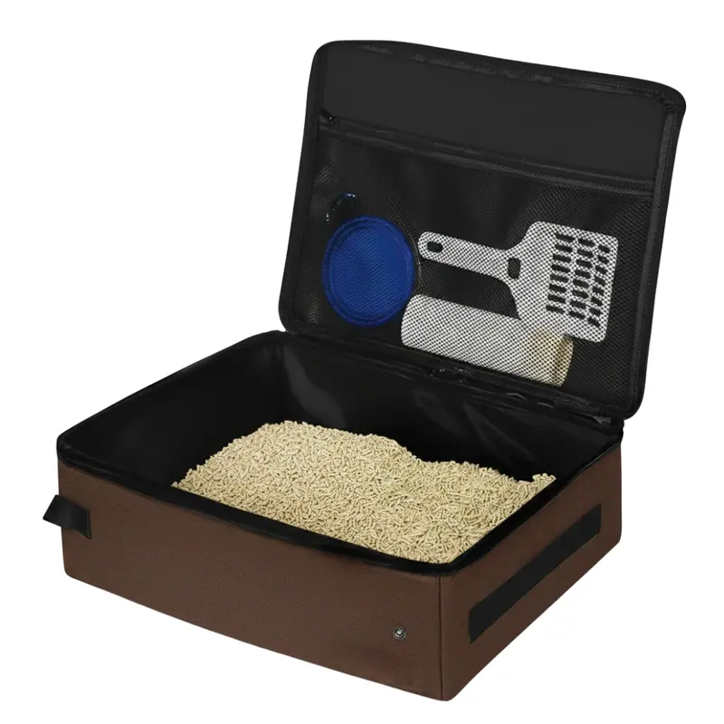 Katzen-Reise-Katzenklo mit Reißverschlussdeckel, Einlagen, Klobürste und Schüssel-Set