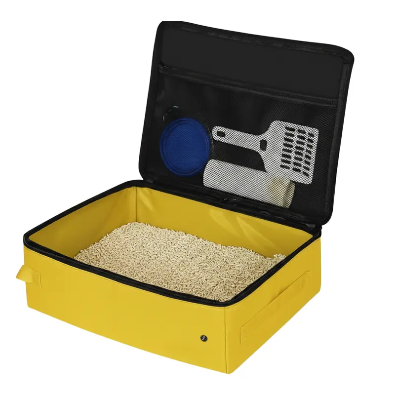 Katzen-Reise-Katzenklo mit Reißverschlussdeckel, Einlagen, Klobürste und Schüssel-Set