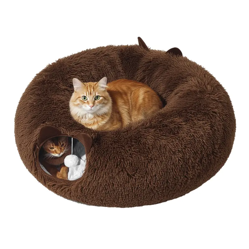 Katzen-Tunnel mit Plüschbett und Peekaboo-Öffnungen für den Innenbereich