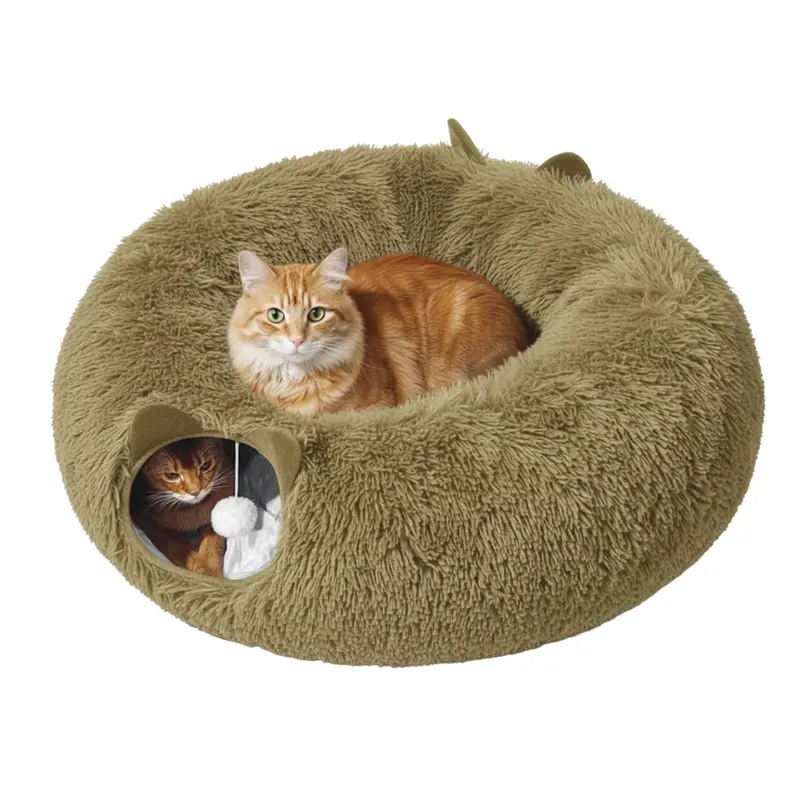 Katzen-Tunnel mit Plüschbett und Peekaboo-Öffnungen für den Innenbereich 2
