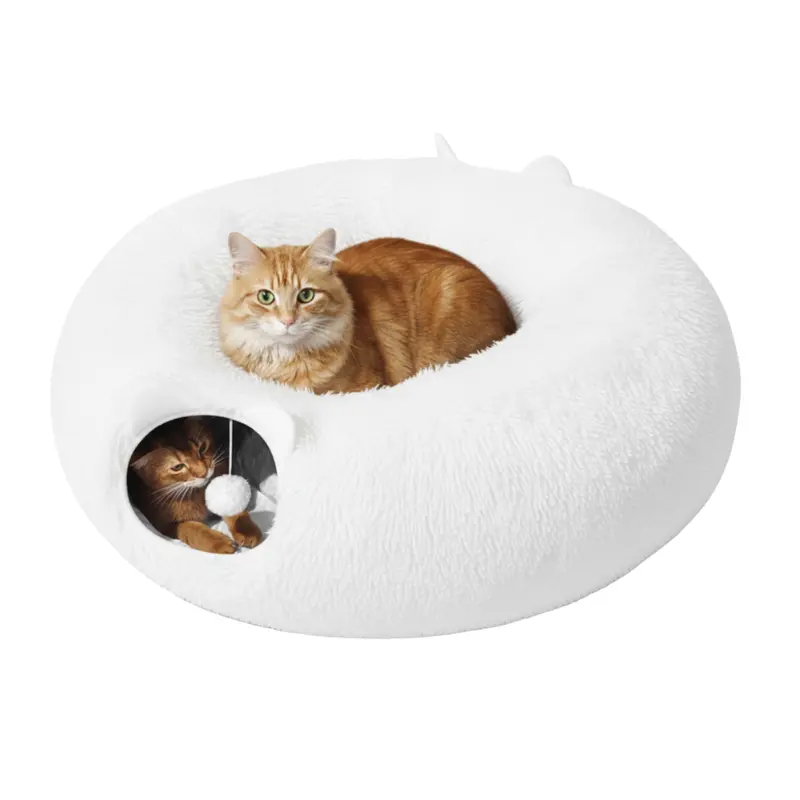 Katzen-Tunnel mit Plüschbett und Peekaboo-Öffnungen für den Innenbereich