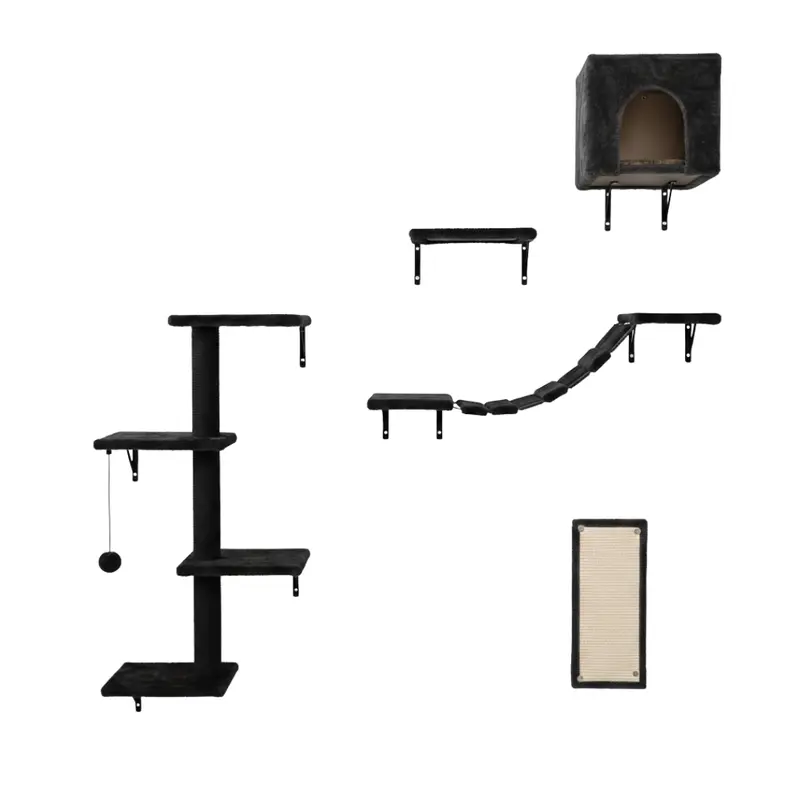 Katzen-Wandregal-Set mit Haus, Brücke, Stufen, Klettergerüst und Kratzbrett 2