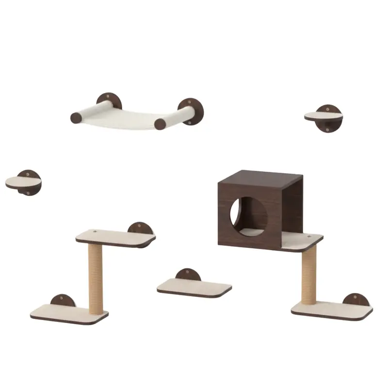 Katzen-Wandregale mit Hängematte, Häuschen, Treppen und Kratzsäule
