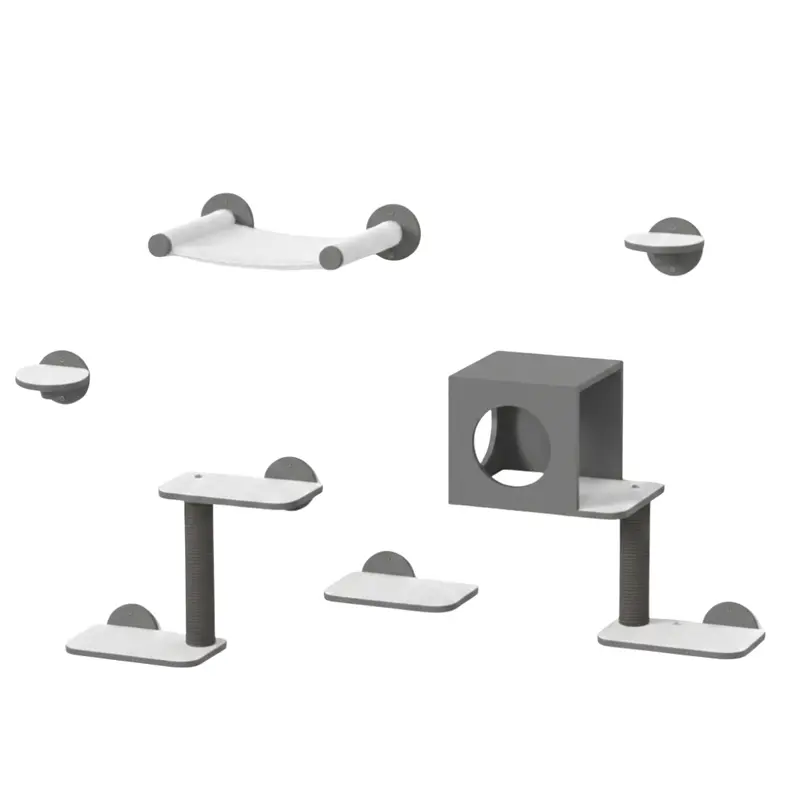 Katzen-Wandregale mit Hängematte, Häuschen, Treppen und Kratzsäule 2