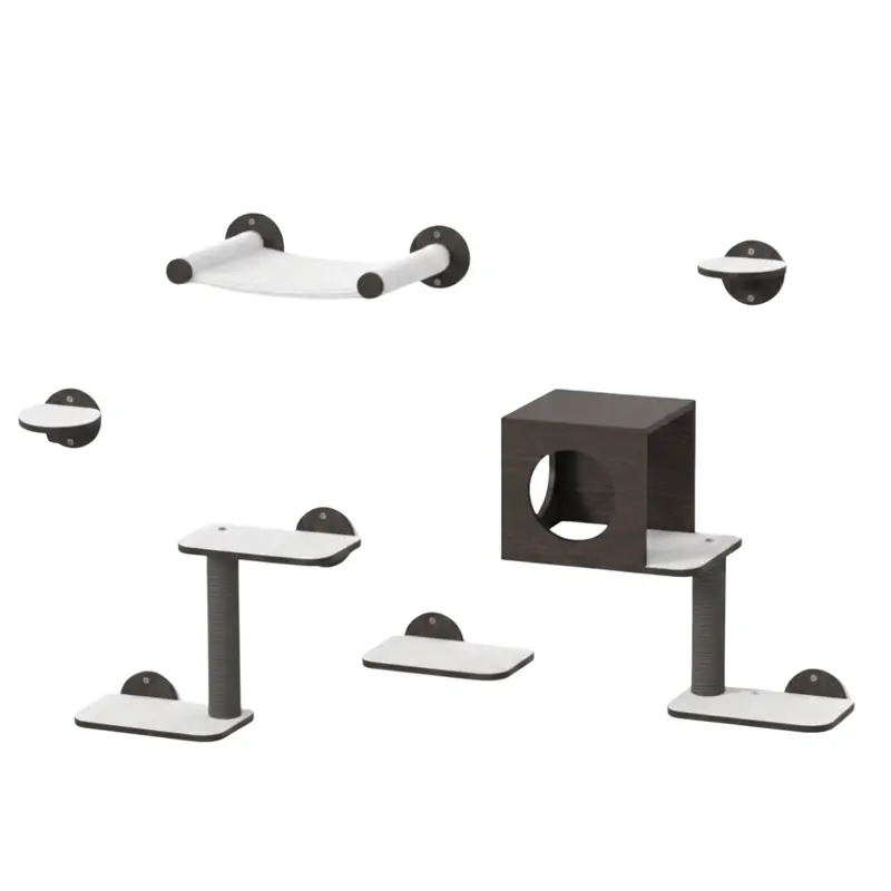 Katzen-Wandregale mit Hängematte, Häuschen, Treppen und Kratzsäule