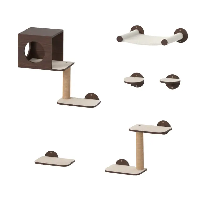 Katzen-Wandregale mit Hängematte, Häuschen, Treppen und Kratzsäule