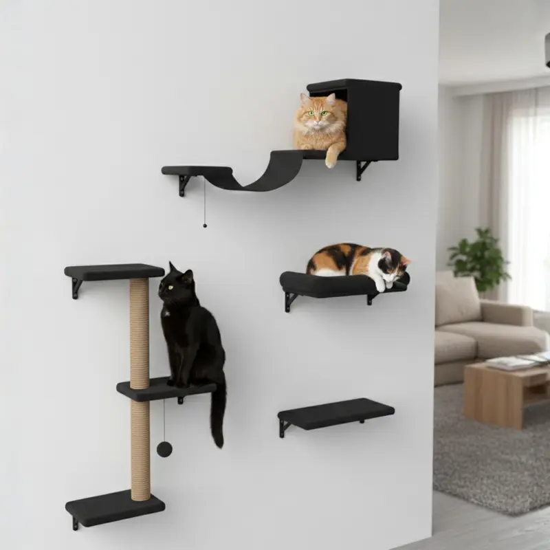 Katzen-Wandregale mit Kratzfläche und Liegeplatz – 4-teiliges Kletterset