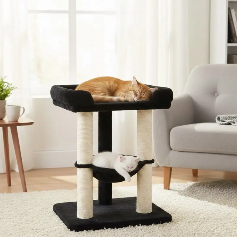 Katzenbaum für den Innenbereich mit Sisal-Kratzsäule, Liegefläche und Hängematte