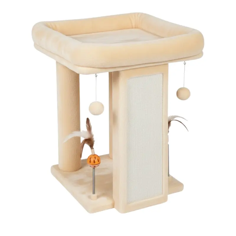Katzenbaum mit erhöhter Plattform, Kratzbrett und Spielzeug