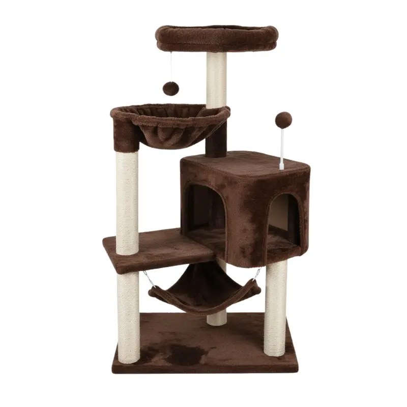 Katzenbaum mit Häuschen, Hängematte und Sisal-Kratzpfosten 2