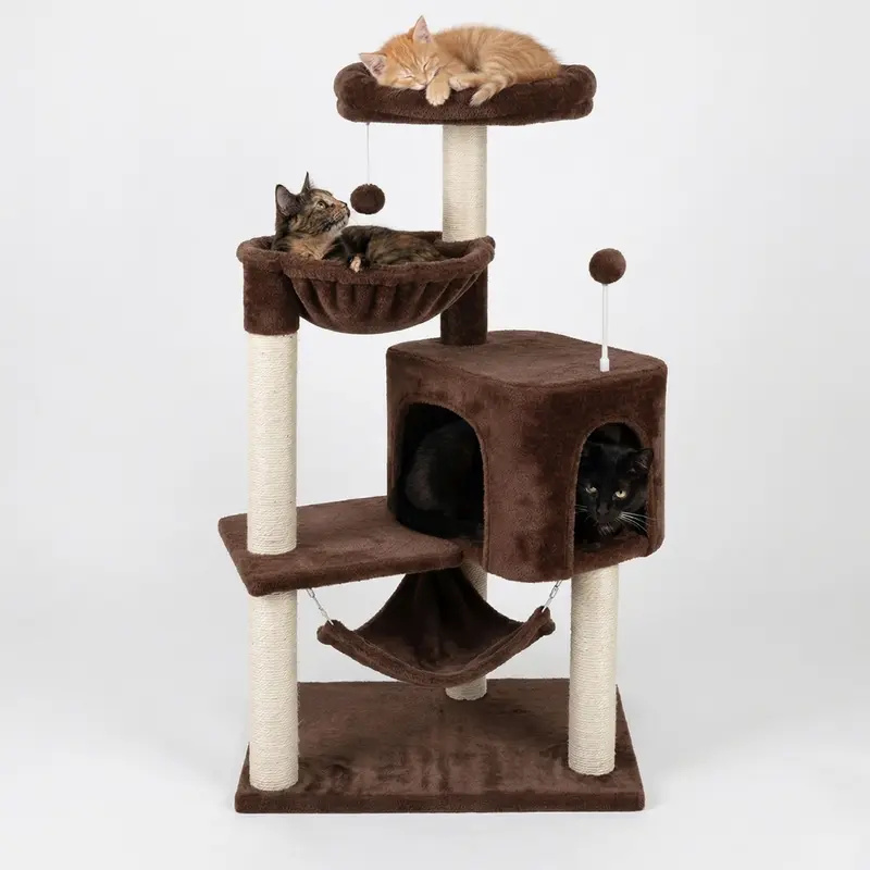 Katzenbaum mit Häuschen, Hängematte und Sisal-Kratzpfosten