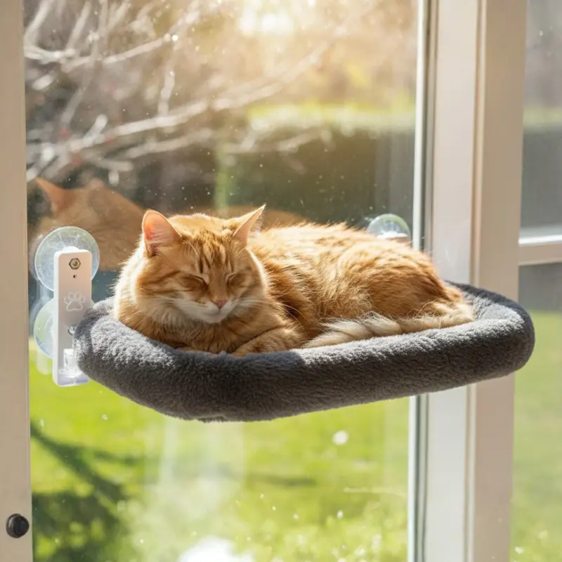 Katzenhängematte für Fenster mit abnehmbarem Kissenbett und Metallrahmen