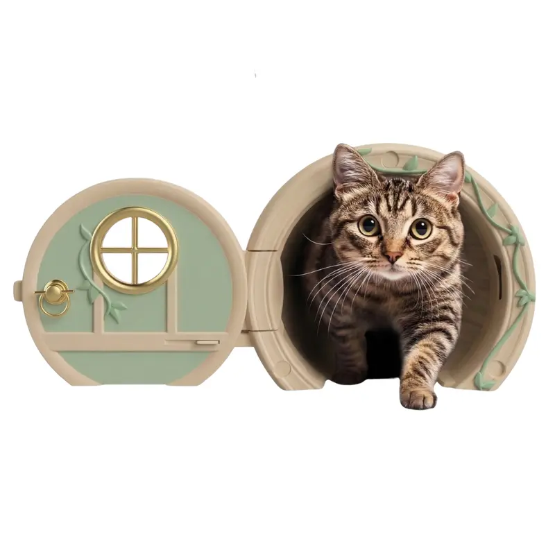 Katzenklappe für Innentüren mit Verriegelungsknopf und klappenlosem Durchgang