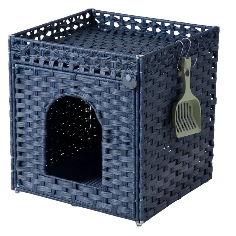 Katzenklo-Versteck mit Matte und umlaufender Bordüre, handgeflecht aus Rattan 2
