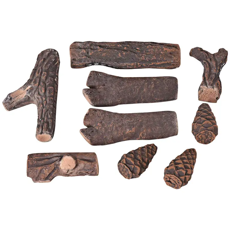 Keramik-Holz-Gaskamin-Log-Set für zugfreie Kamine (9 oder 10 Stück)
