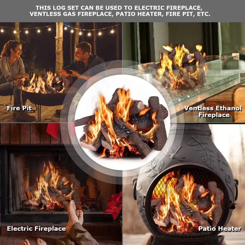 Keramik-Holz-Gaskamin-Log-Set für zugfreie Kamine (9 oder 10 Stück)