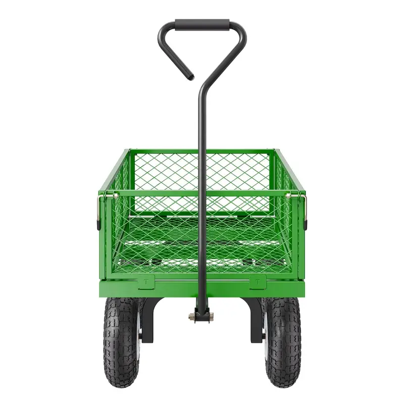 KFFKFF Drahtgitter-Gartencarport aus Stahl, 408 kg Tragkraft, 96,5 × 51 cm schweres Universal-Transportwagen, Metall-Garten-Trolley mit 25-cm-Rädern, abnehmbaren Drahtgitter-Seitenwänden und 180° schwenkbarem Griff (Grün)