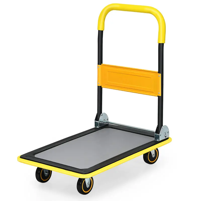 Klappbare Plattform-Transportkarre, 150 kg Tragfähigkeit, rollende Flachkarre, Handplattformwagen, Schiebewagen zum Verladen, Gelb