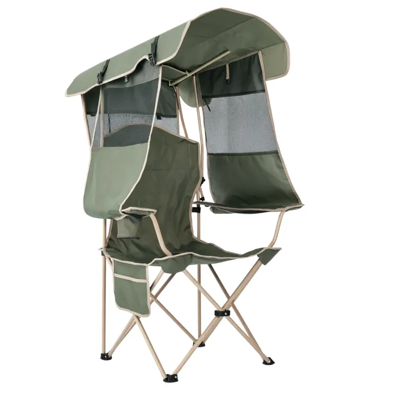 Klappbarer Campingstuhl mit verstellbarem Sonnendach und hinterem Schattenschild