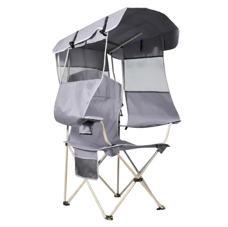Klappbarer Campingstuhl mit verstellbarem Sonnendach und hinterem Schattenschild 2