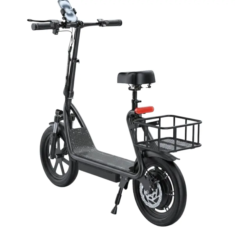 Klappbarer Elektroroller mit Sitz, Heckkorb und 14-Zoll-Reifen 2