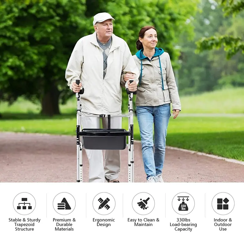 Klappbarer Standard-Gehwagen aus leichtem Aluminiumlegierung, Rehabilitationshilfe für Gehtraining