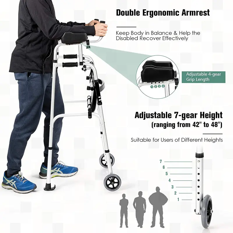 Klappbarer Standard-Gehwagen aus leichtem Aluminiumlegierung, Rehabilitationshilfe für Gehtraining