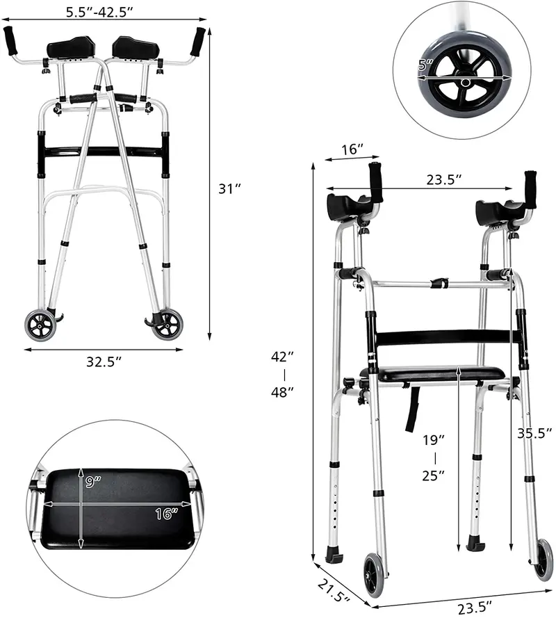 Klappbarer Standard-Gehwagen aus leichtem Aluminiumlegierung, Rehabilitationshilfe für Gehtraining