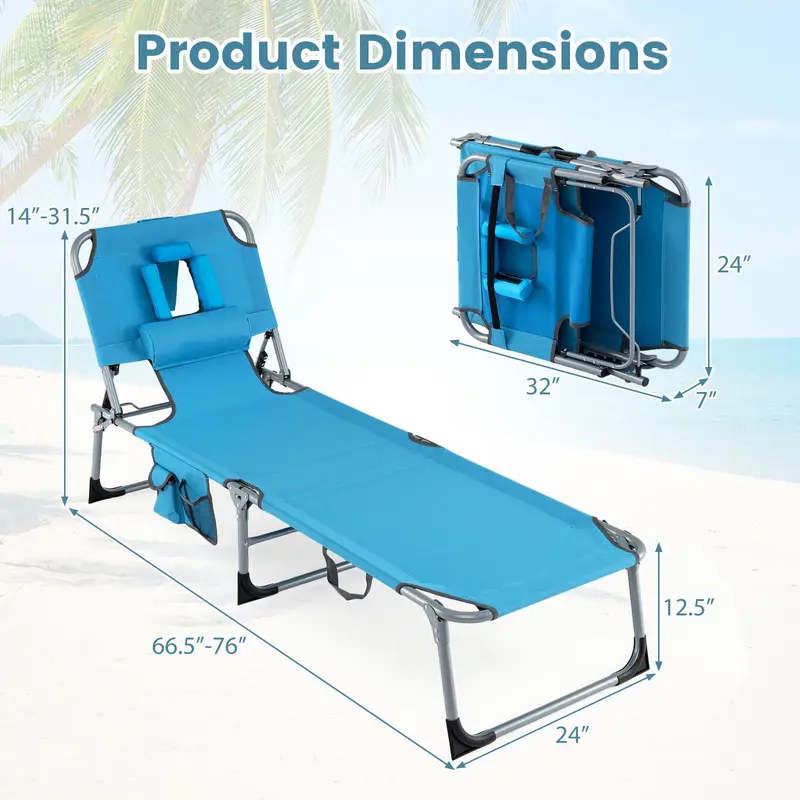 Klappbarer Strandliegestuhl mit 4-Positionen-verstellbarer Rückenlehne