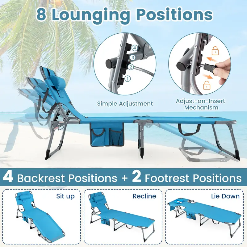 Klappbarer Strandliegestuhl mit 4-Positionen-verstellbarer Rückenlehne
