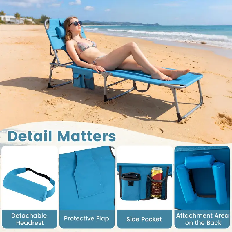 Klappbarer Strandliegestuhl mit 4-Positionen-verstellbarer Rückenlehne