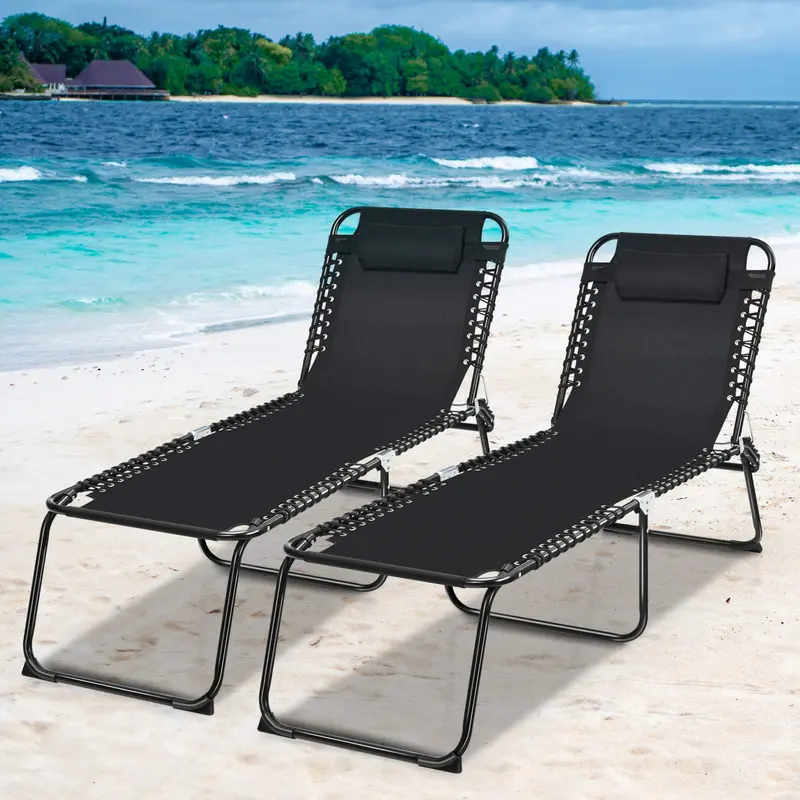 Klappbarer Strandliegestuhl Schwarz/Grau 2