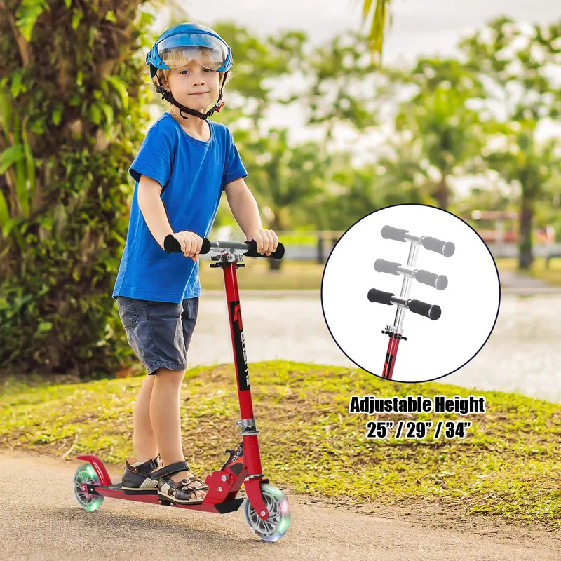 Klappbarer Tretroller für Kinder mit 2 leuchtenden Rädern, Deluxe-Aluminiummodell