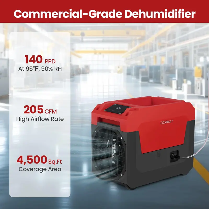 Kommerzieller Entfeuchter mit 140 Pint Kapazität und integrierter Pumpe – tragbarer Industrie-Entfeuchter mit Abflussschlauch für Keller 2