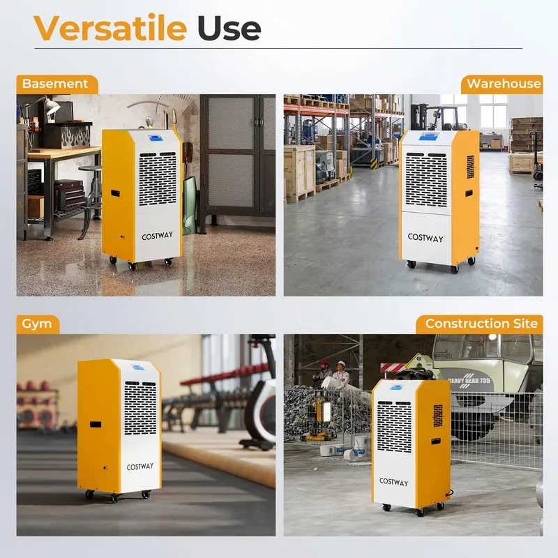 Kommerzieller Entfeuchter mit 290 Pint Kapazität und eingebautem Pumpsystem – Industrie-Entfeuchter mit Abflusschlauch, 24-Stunden-Timer und Rollen für Keller