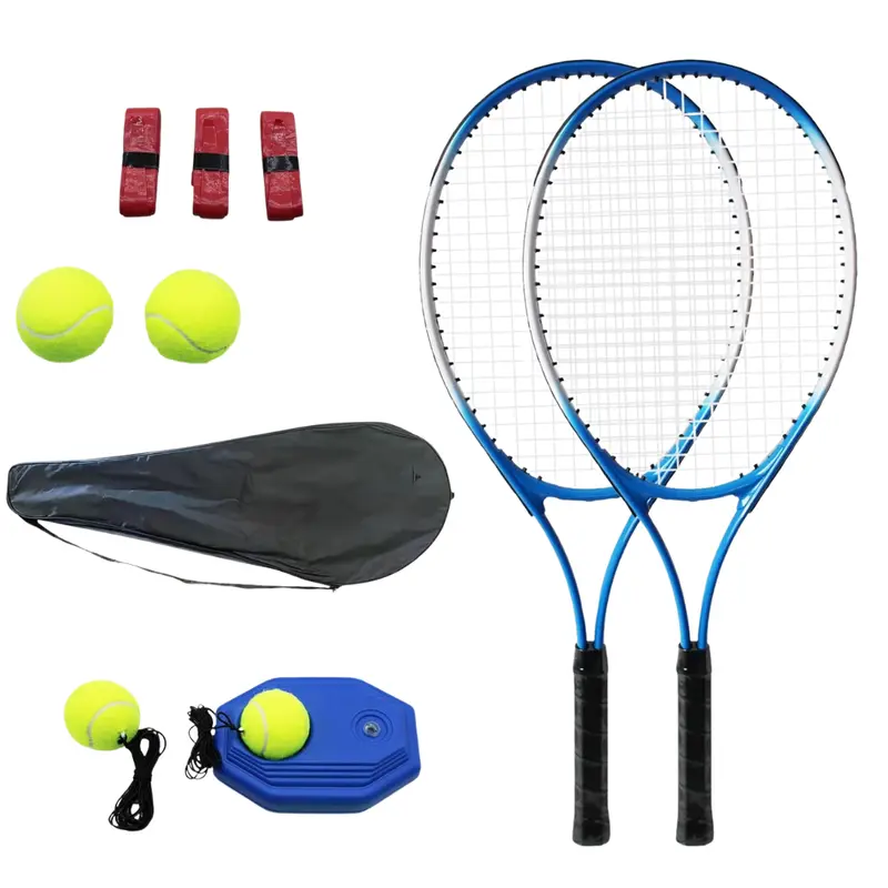 Komplettes Tennisschlägerset für Erwachsene aus Aluminium mit Trainer, Bällen und Transporttasche