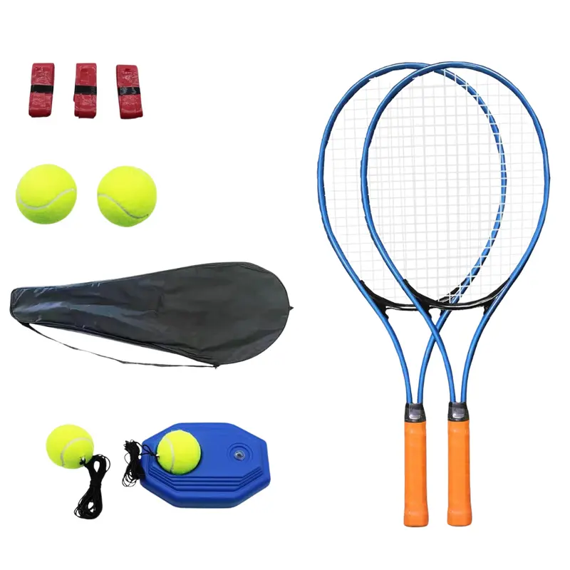 Komplettes Tennisschlägerset für Erwachsene aus Aluminium mit Trainer, Bällen und Transporttasche 2