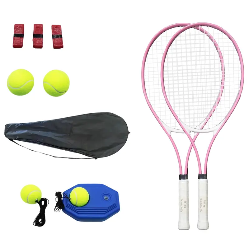 Komplettes Tennisschlägerset für Erwachsene aus Aluminium mit Trainer, Bällen und Transporttasche