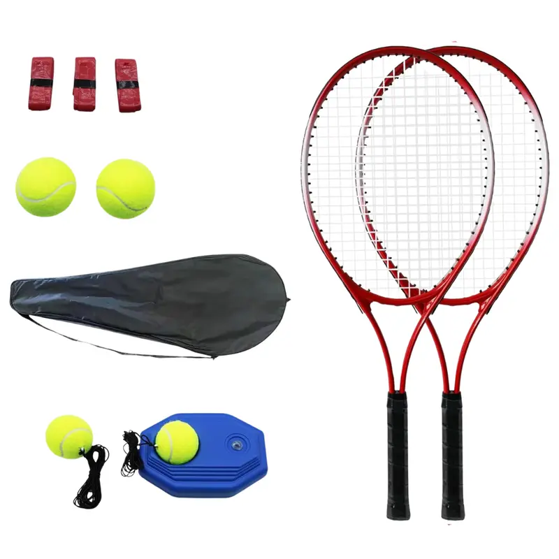 Komplettes Tennisschlägerset für Erwachsene aus Aluminium mit Trainer, Bällen und Transporttasche